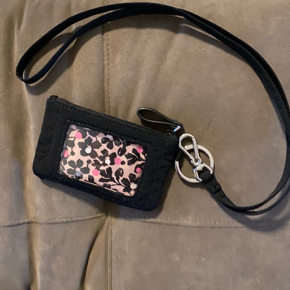 Vera Bradley Iconic Classic Black Zip ID with Lanyard